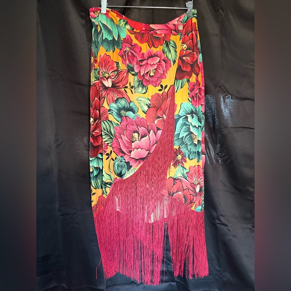 Anthropologie Floral Asymmetrical Skirt - Red, Yellow, Green